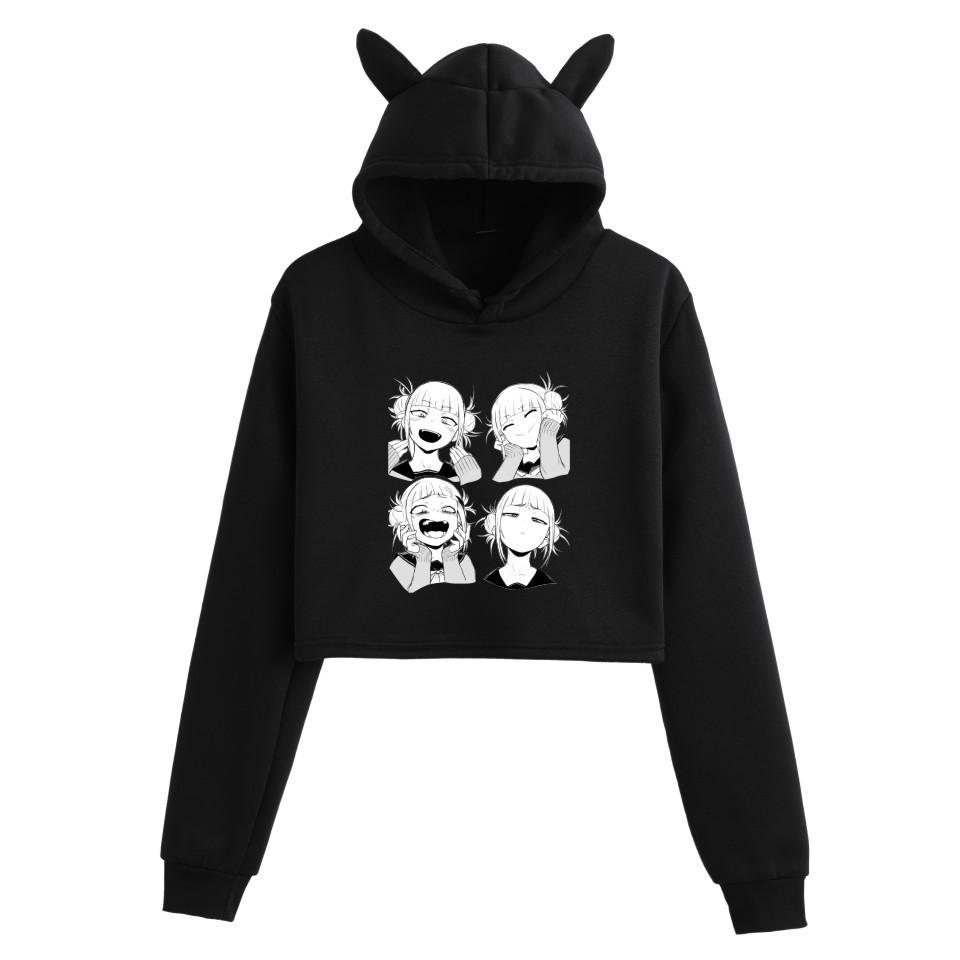 Hot Selling Cat Ear Anime Senpai Cropped Hooded Women's Sweatshirt for Autumn/Winter Wear