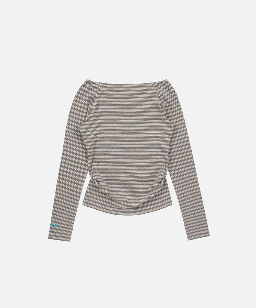 INSTANTFUNK Stripe Off Shoulder Neck Tee - Gray