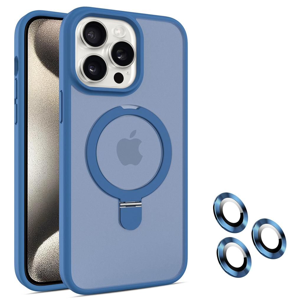 For iPhone 15 Pro Max Kickstand Case Glass Lens Protector Phone Cover Compatible with MagSafe