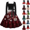 Women's Fashion Square Neck Casual Slim Christmas Printed Long Sleeve Dresses