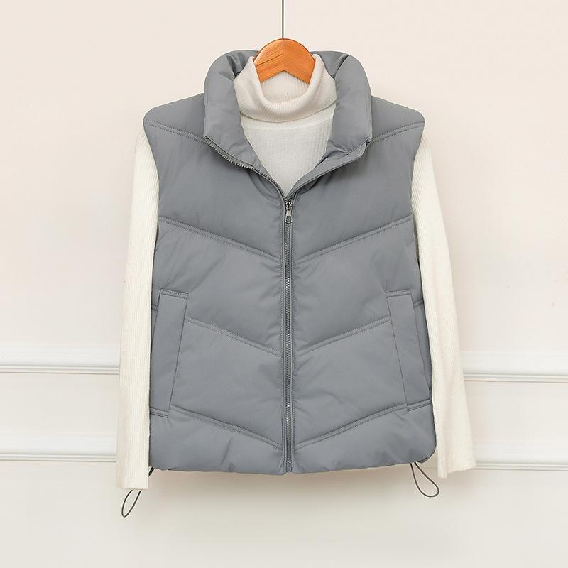 Winter New Down Cotton Vest Women's Simple Fashion Short Stand-up Collar Cotton Jacket Vest Jacket Tide