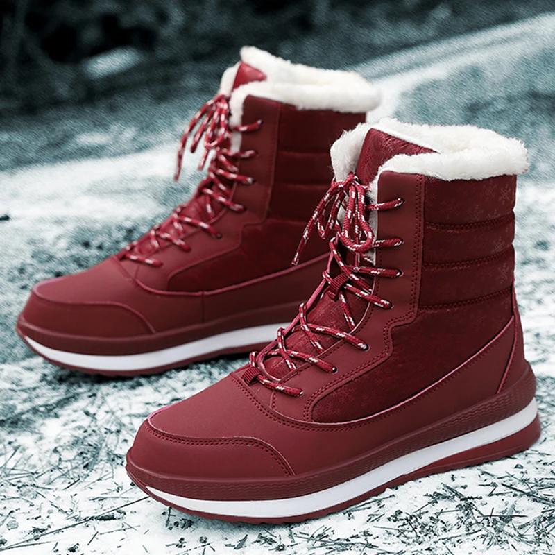 Зимние женские ботинки на платформе для снега с высоким верхом из бархата, теплые повседневные ботинки из хлопка, удобные нескользящие походные ботинки для активного отдыха