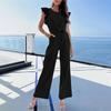 Women's Summer Ruffle Sleeve Casual Drawstring Tie Jumpsuit
