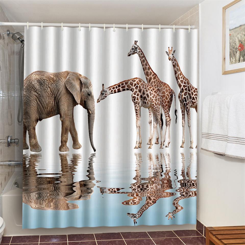 Cat Brushing Teeth Shower Curtain Bathroom Product Waterproof Durable Polyester Fabric Room Decoration Cortinas With 12pcs Hooks