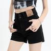 2025 Summer High Waist Black Denim A-line Shorts - Women's Versatile Wide-Leg Hot Pants
