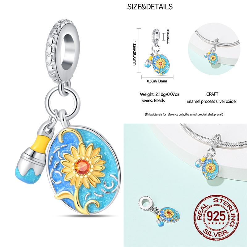 Copper School Backpack Book Pencil Trophy Charm Beads Fit The Original Charm Bracelet Women Diy Jewelry