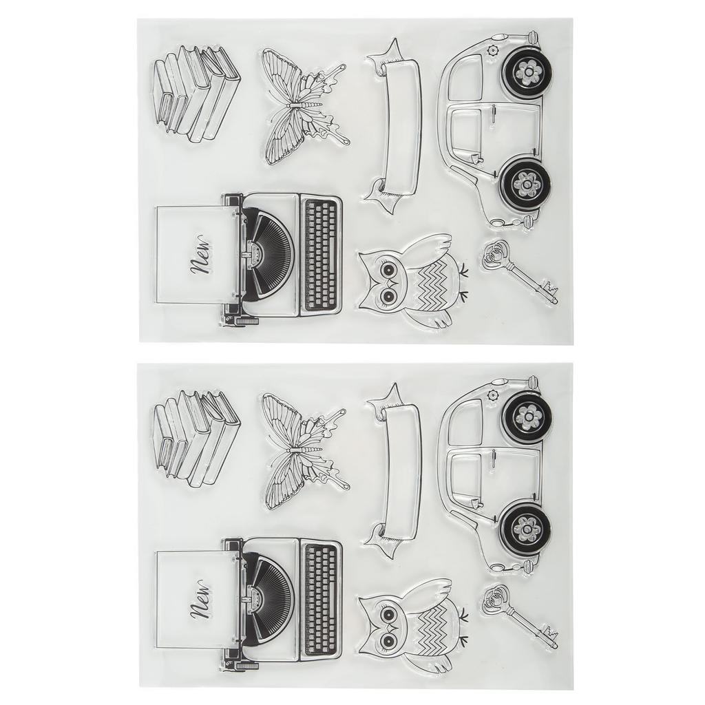 2 шт. Прозрачные штампы с отпечатками, печатная машинка, автомобильные узоры с совой, силиконовые прозрачные штампы, уплотнения для