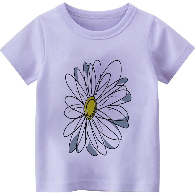 Новая летняя детская футболка с короткими рукавами из мультфильма, 3 цвета, повседневные футболки для мальчиков, топы для девочек, футболка с цветами, детская одежда