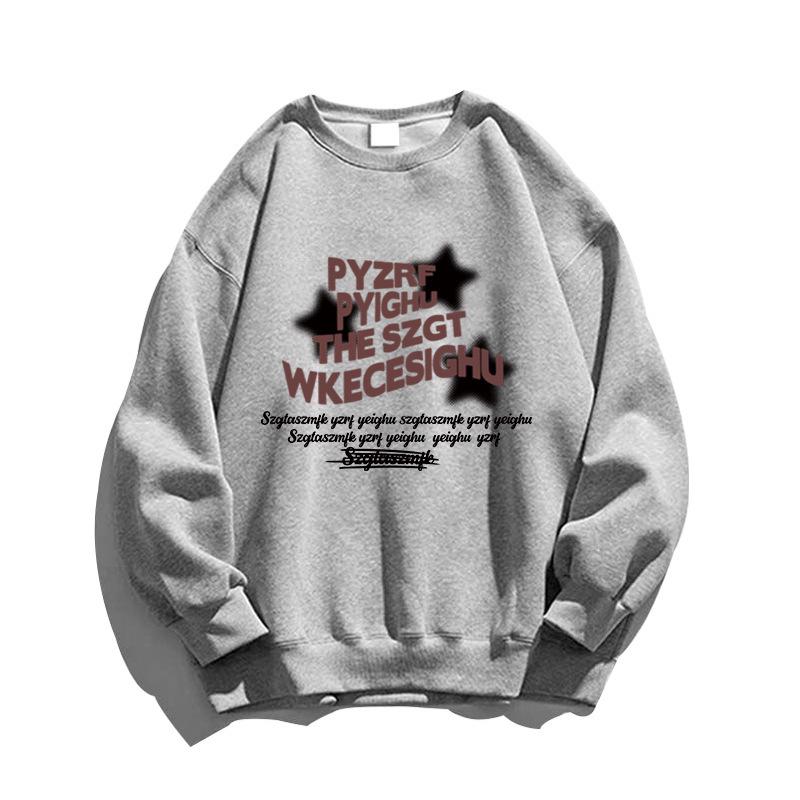 Women's Heavyweight Crewneck Sweatshirt, Petite Fit, Retro Style, Hoodless, White/Gray, Suitable for Spring, Autumn, and Winter.