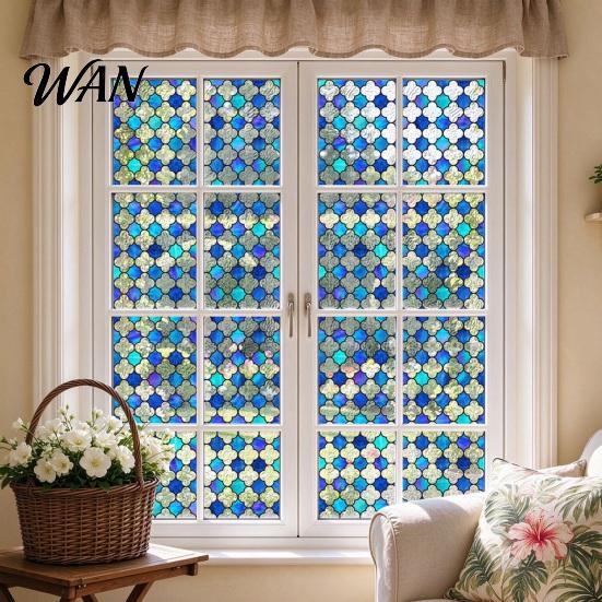 Decorative Window Film for Privacy Stained Glass Film, Retro Geometric Plaid Static Cling Decal, Double Heat Control Sided PVC Removable Sticker Doors