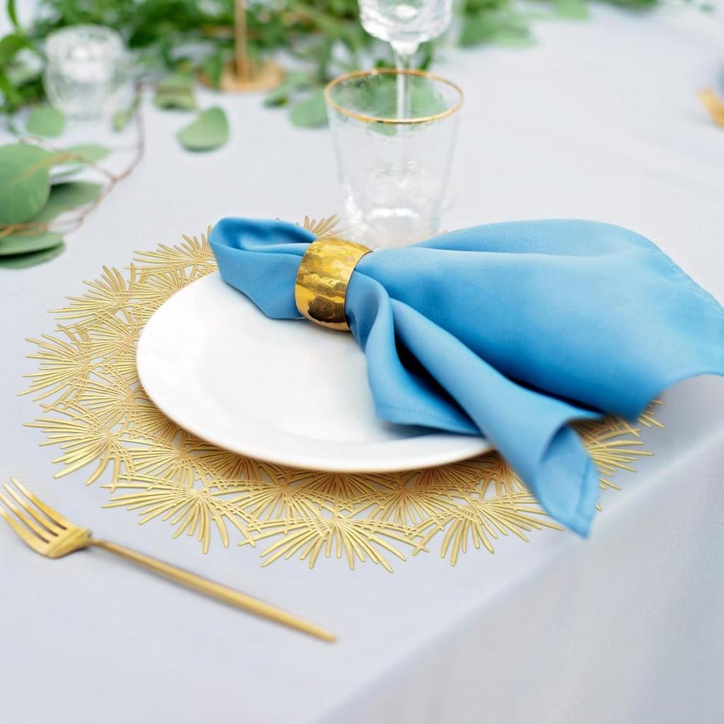 4PCS Round Gold Placemats Elegant Tablemats-Dandelion Flower Shape Placemats Vinyl Place Mats for Kitchen Dining Table Holiday Wedding Decorative