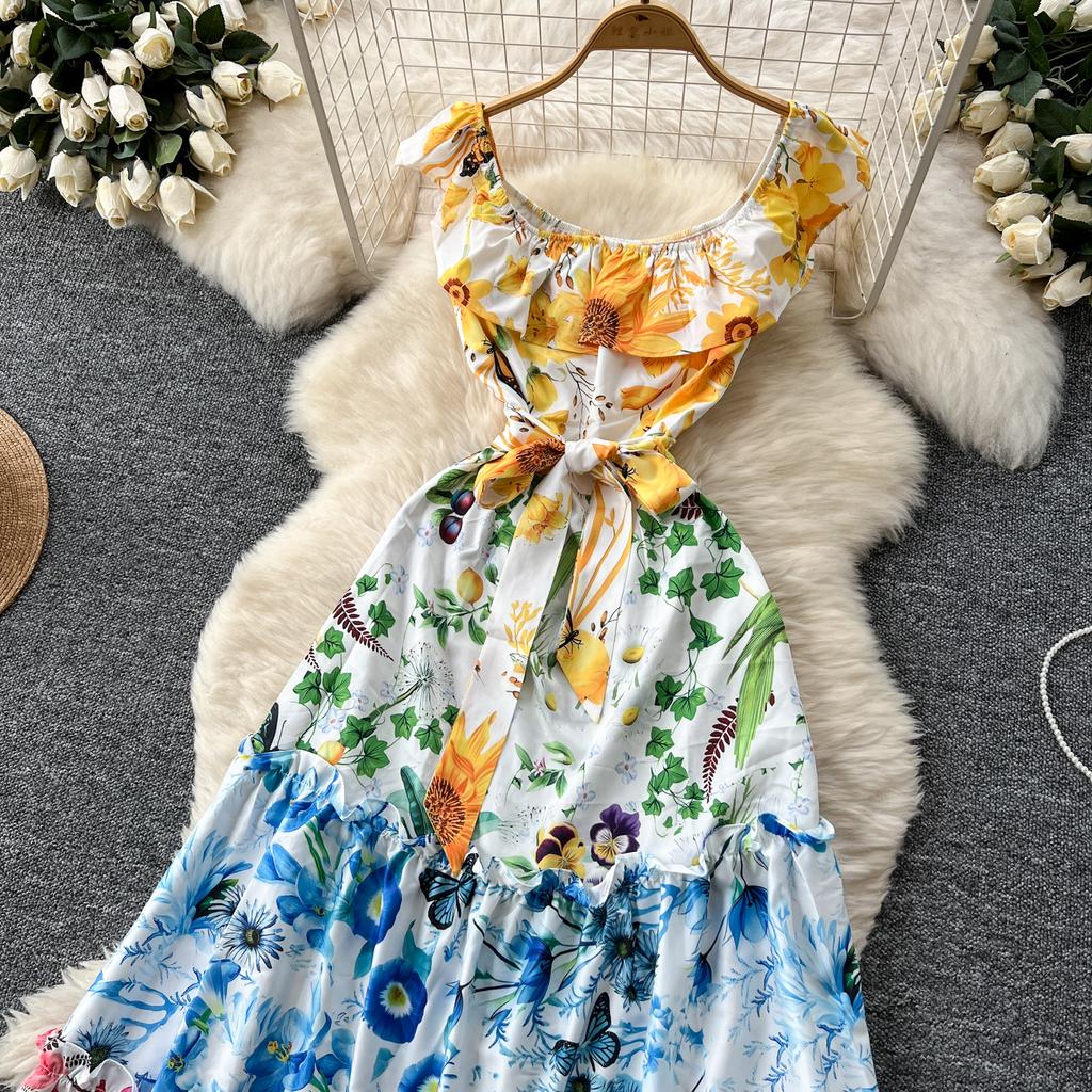 Summer Women Elegant O-neck Designer Print Long Midi Holiday Beach Party Dresses