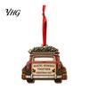 Vintage Wood Tree Pendants Wooden Christmas House Ornament, 2D Castle Car Hanging Decor with Holiday Party Decorations Red String, Rustic Pendant,