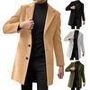 Winter Men Wool Overcoat Lapel Long Sleeve Single Breasted Mid-length Suit Coat Outwear Side Pockets Solid Color Long Outwear
