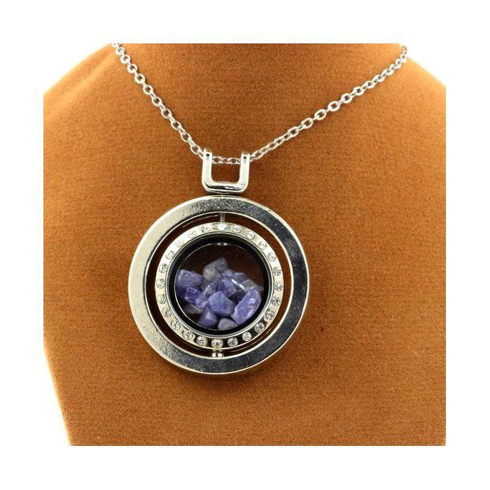 Pierres et Minéraux. Collier Tanzanite brut. Modèle Sablier Sphérique.