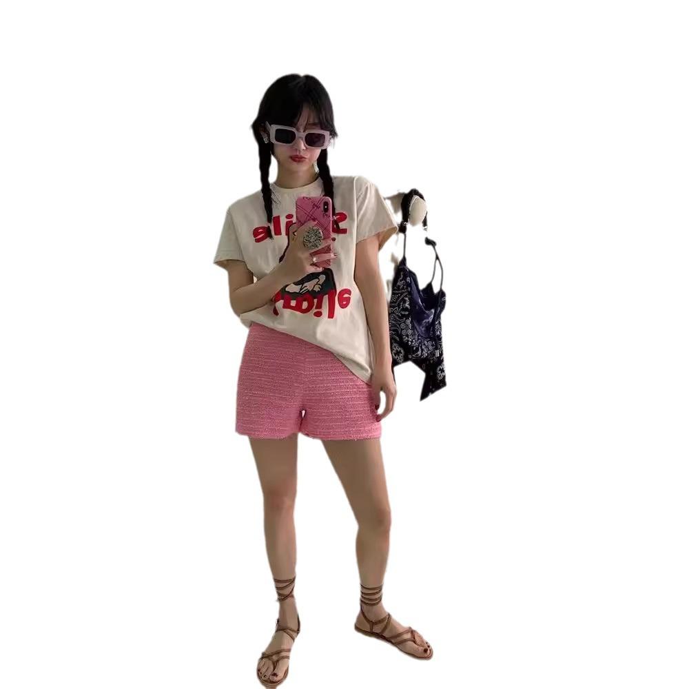 Jimo Original 2024 Летняя Пародия Улыбка Моны Лизы Футболка кремово-абрикосового цвета