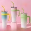 Gradient Thermos Cup with Handle & Straw - Large 304 Stainless Steel, Portable Ice Cup