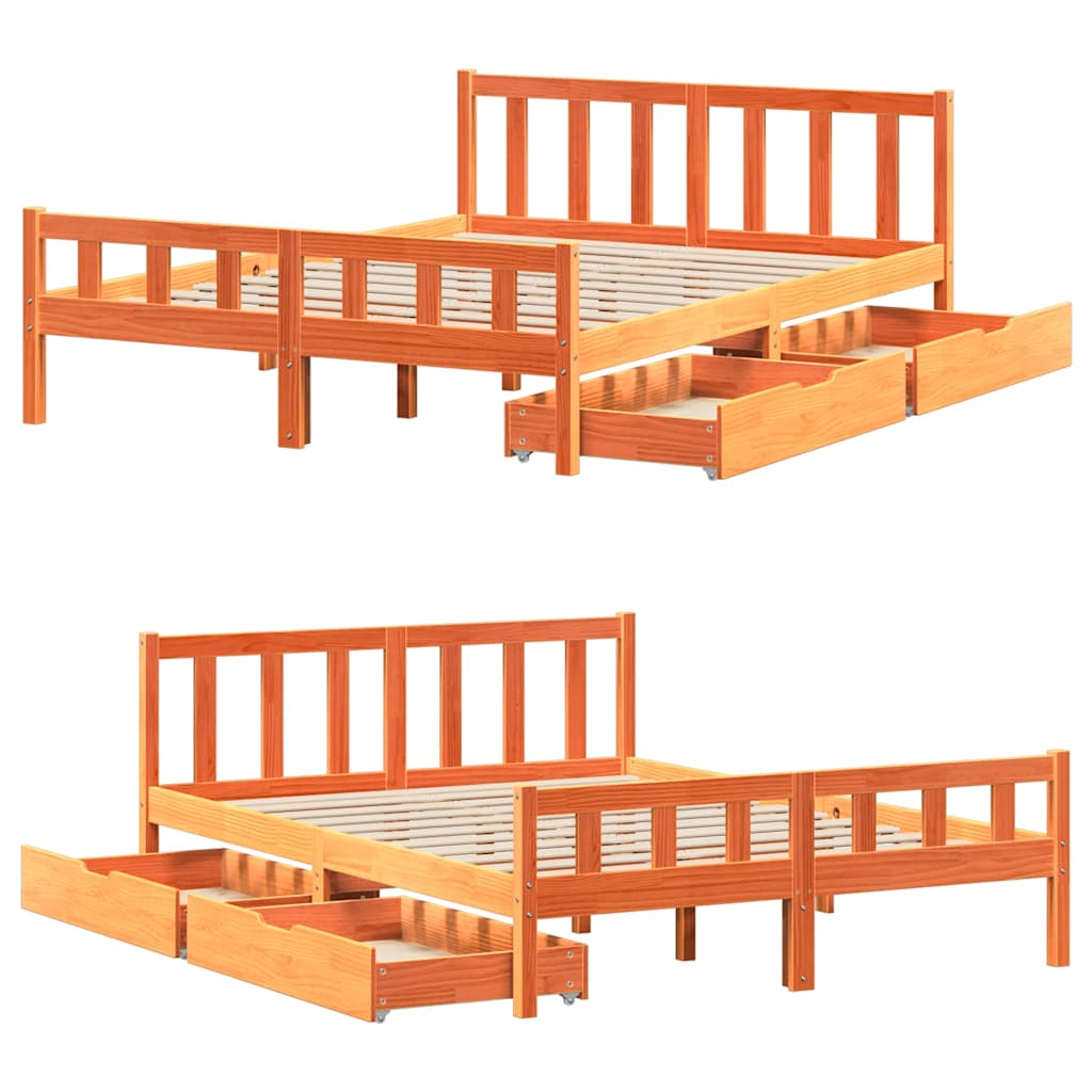 Solid Wood Bed without Mattress Wax Brown 160x200 cm Pine Wood