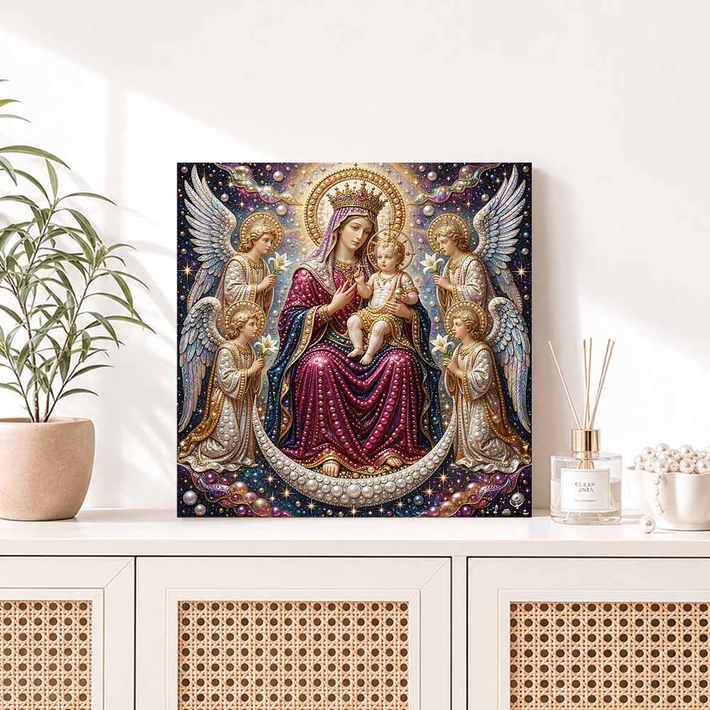 Pearl Painting 5D DIY Decorative Painting. Holy Mother and Angels Religious Art. Cute Birthday Gift. Handmade Craft Art Painting