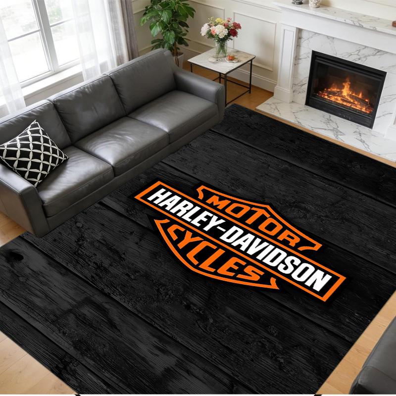 Harley-Davidson Print Crystal Velvet Plush Rug Anti?Slip Wear?Resistant Floor Carpet For Indoor Household Home Decoration