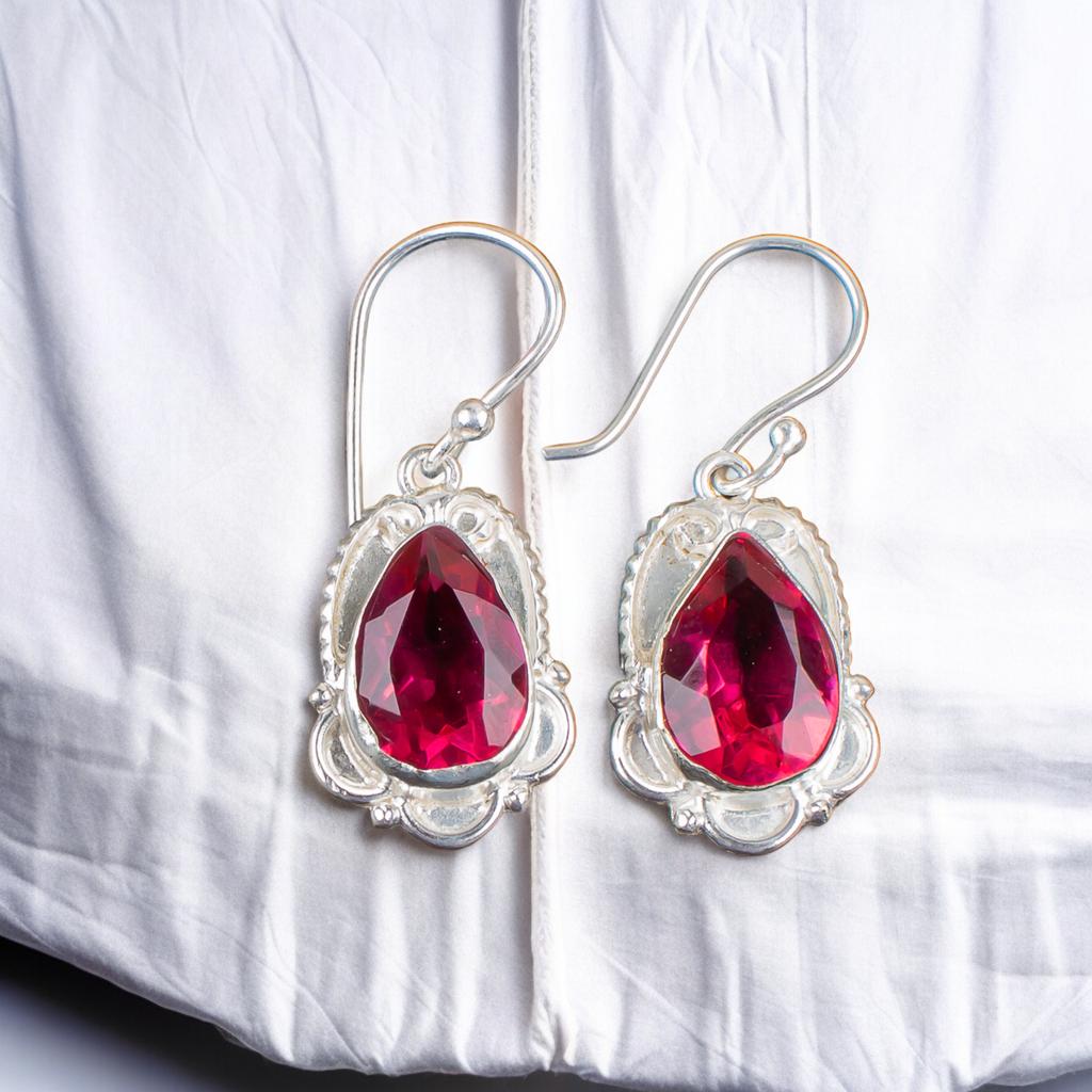 Unique Pink Tourmaline Gemstone 925 Solid Silver Pretty Jewelry Earrings 1.50" EE-41-18