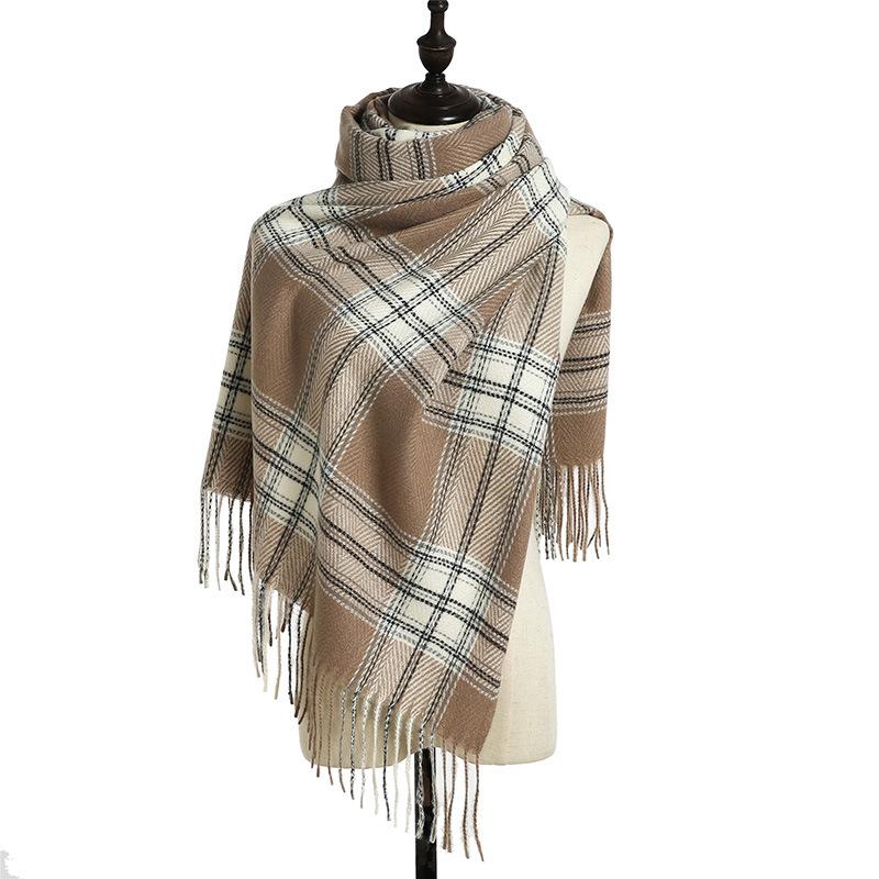 Knitted scarf women's British warm imitation cashmere shawl plaid scarf 2025 autumn and winter new