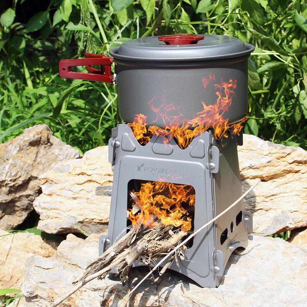 Camping Wood Stove Portable Folding Lightweight Titanium Wood Burning Backpacking Stove for Outdoor Survival Cooking