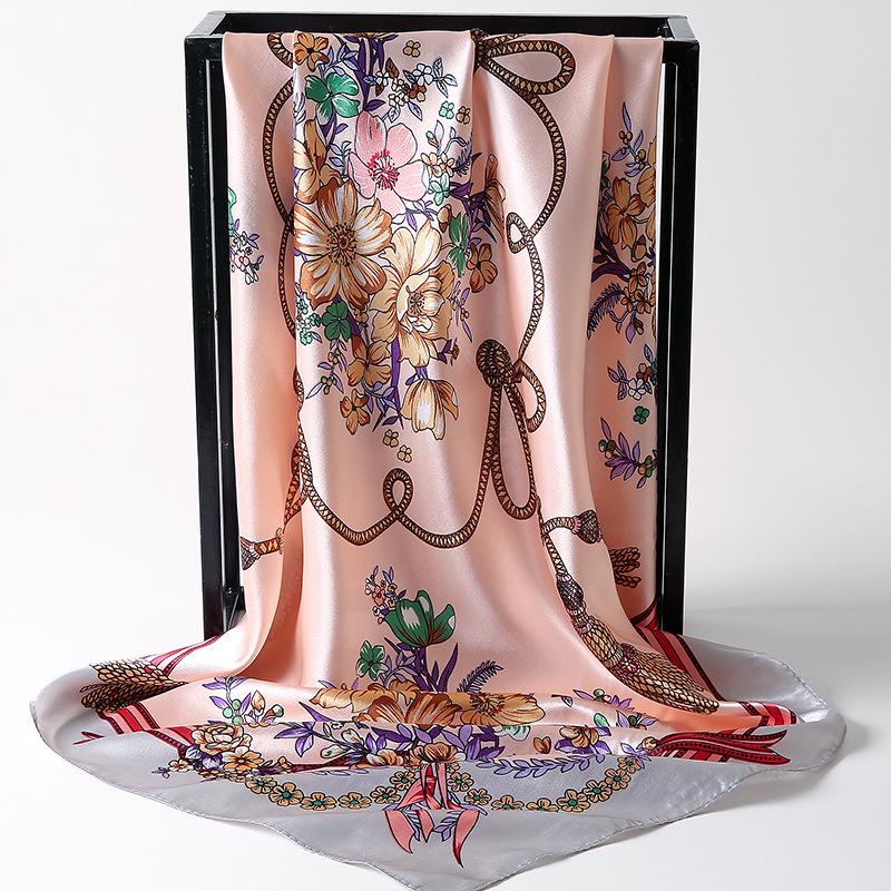 Korean Dongdaemun Cashew Flower Silk Scarf - Large Square, All-Match for Ladies