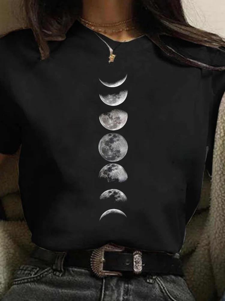 Футболка большого размера New Funny Moon Print, унисекс, белые и черные рубашки, модная футболка с круглым вырезом и коротким рукавом, летние футболки