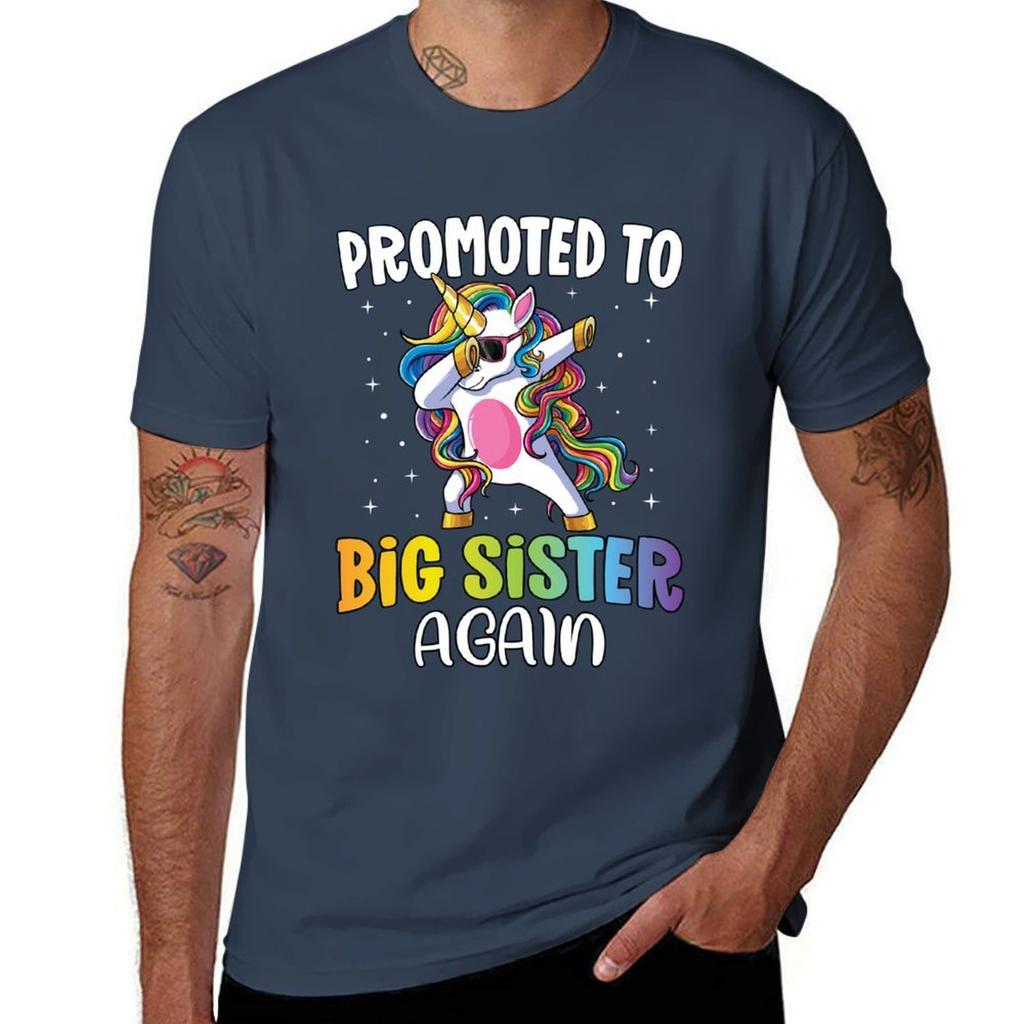 Promoted To Big Sister Again Dabbing Unicorn Older Sister Tshirt Soft Basic Cotton Short Sleeve Tee