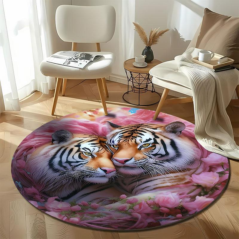 Next Day Shipping Romantic Double Tiger Pink mat Large Size Decorative Rug round carpet for home sofa bedroom, gift