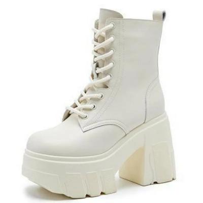 Модные 11 см новые женские кожаные ботинки из микрофибры высокого бренда с застежкой-молнией и увеличенным каблуком, повседневные ботильоны, туфли на каблуках, белые туфли на платформе и танкетке