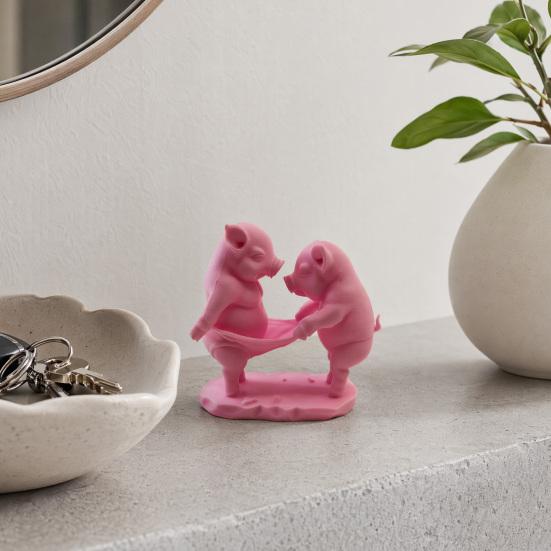 Unique Desktop Gift Double Pig Pulling Ornament, Mini Size 3D Printed Figurine, Small Decorative Figurine Funny Healing Sculpture, for Home