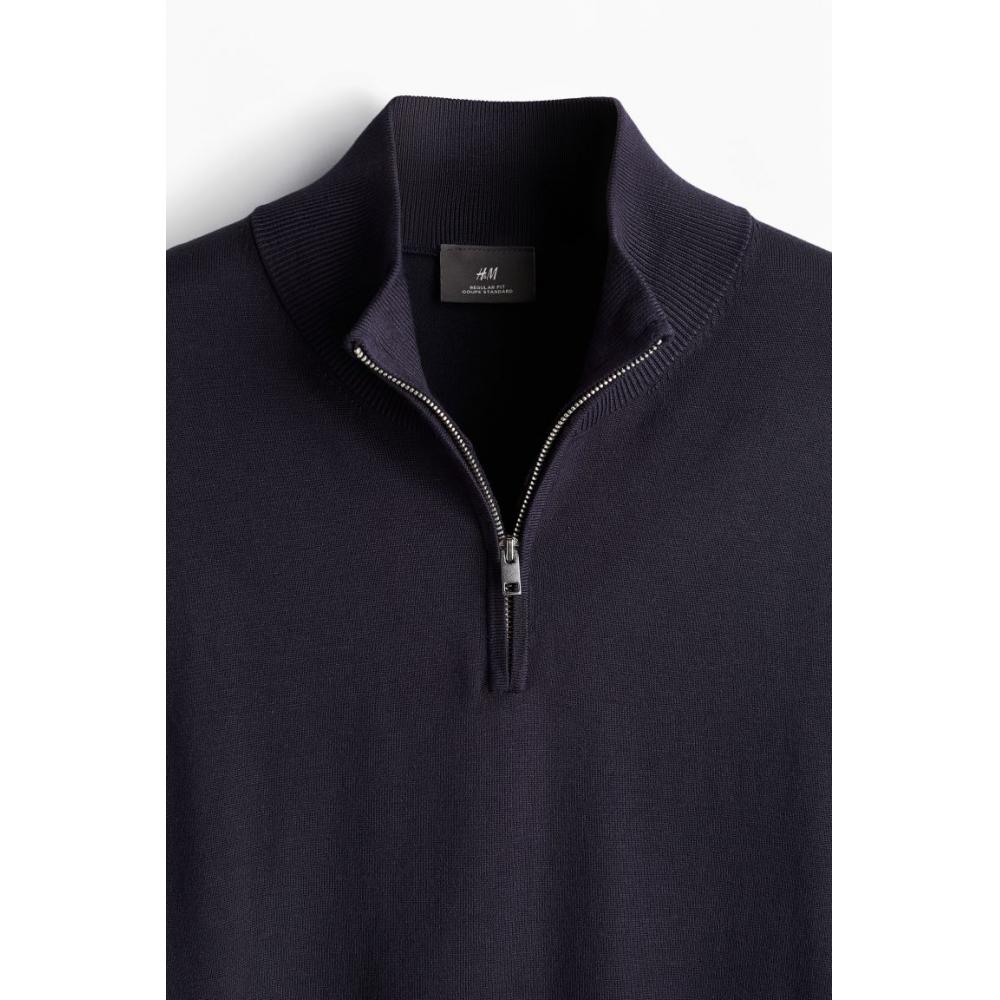 HM slimM Fit Zip Top Тонкий вязаный свитер темно-синего цвета