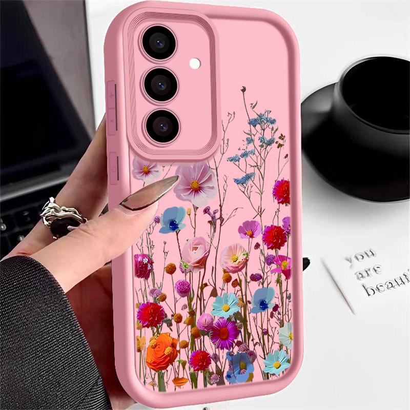 Мягкий ТПУ чехол для телефона Samsung Galaxy S24 S25 Ultra S23 S22 Plus S23 FE A55 A54 A15 A56 A16 A53 5G с рисунком цветов, задняя крышка