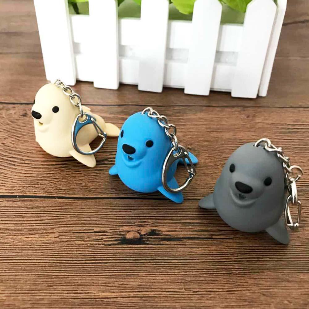 Cute Sea Lion Shape Vocal Key Ring Luminous Key Chain LED Light
