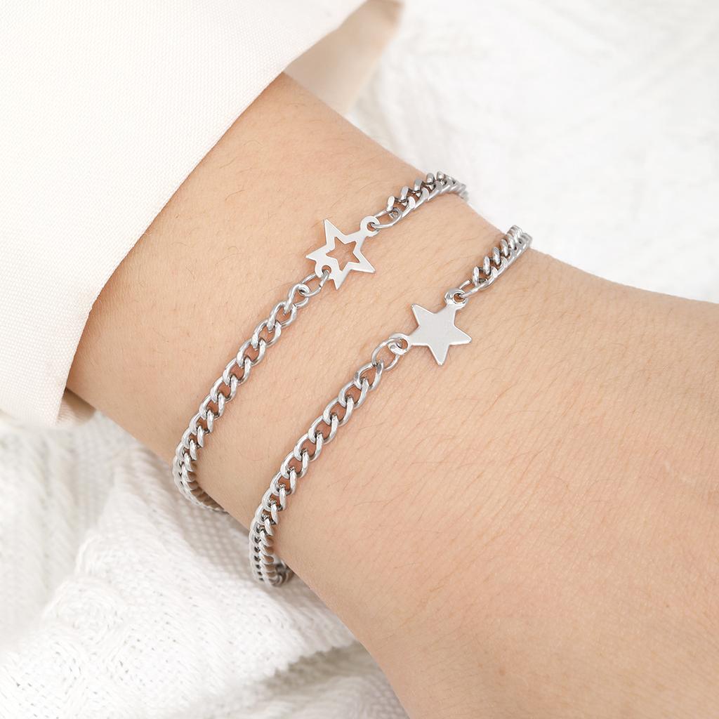 Goth Vintage Cool Matching Relationship Bracelets Y2K Star Pendant Beaded Silver Color Chain for Women Men Aesthetic Jewely Accessory