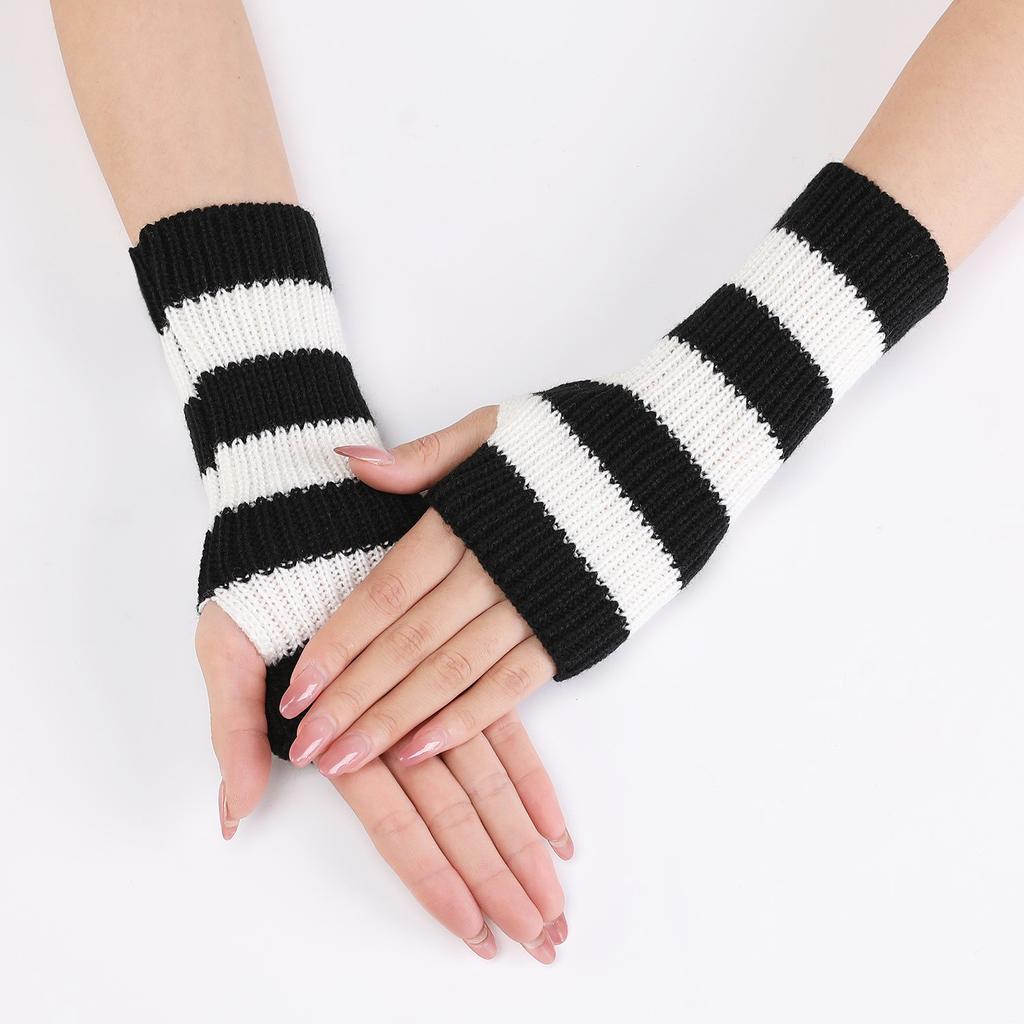 Короткие цветные перчатки в толстую полоску, шерстяные рукава для женщин, осенне-зимние вязаные теплые и непродуваемые рукава без пальцев, напульсники, накладные рукава