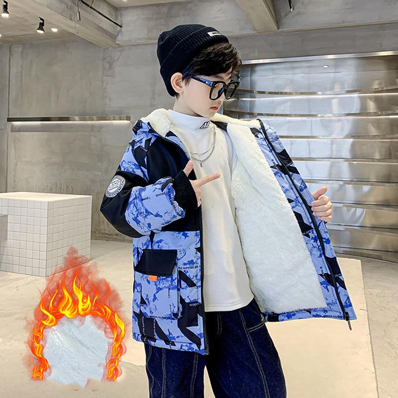 Winter Children's Cotton Hooded Coat Boys Warm Zipper Parka Jacket Fashion