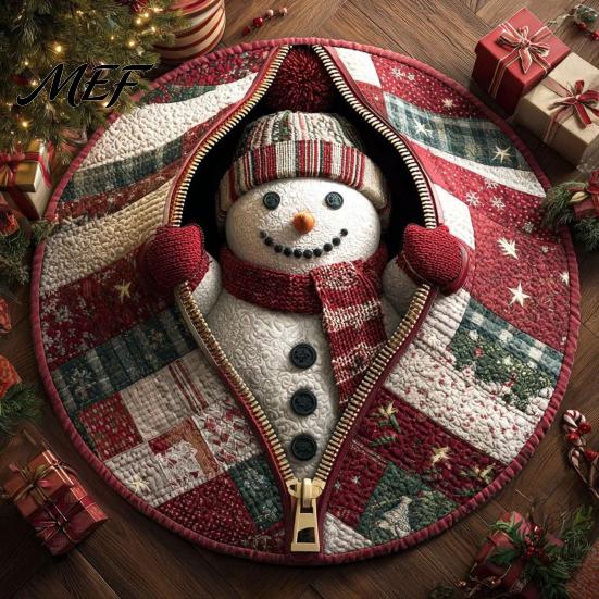 3D Effect Holiday Carpet Christmas Rug, Illusion Area Round Decorative Party Home Decor Floor Mat, Festive for Indoor Living Room Decoration