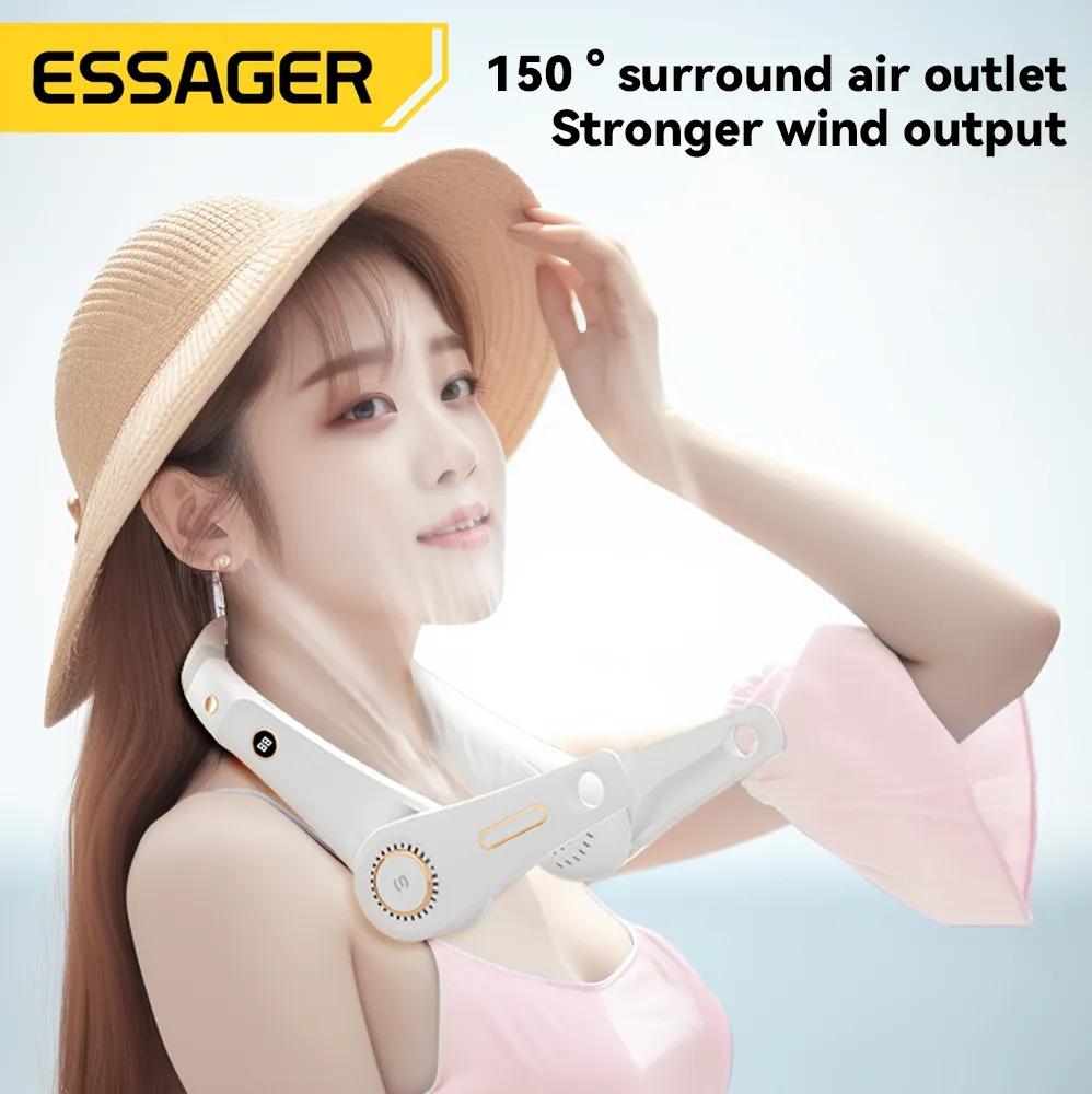 Мини-вентилятор для шеи Essager, 2400 мАч, подвесные вентиляторы для шеи, 5 скоростей с цифровым дисплеем, USB-вентилятор, уличный портативный летний спортивный воздухоохладитель