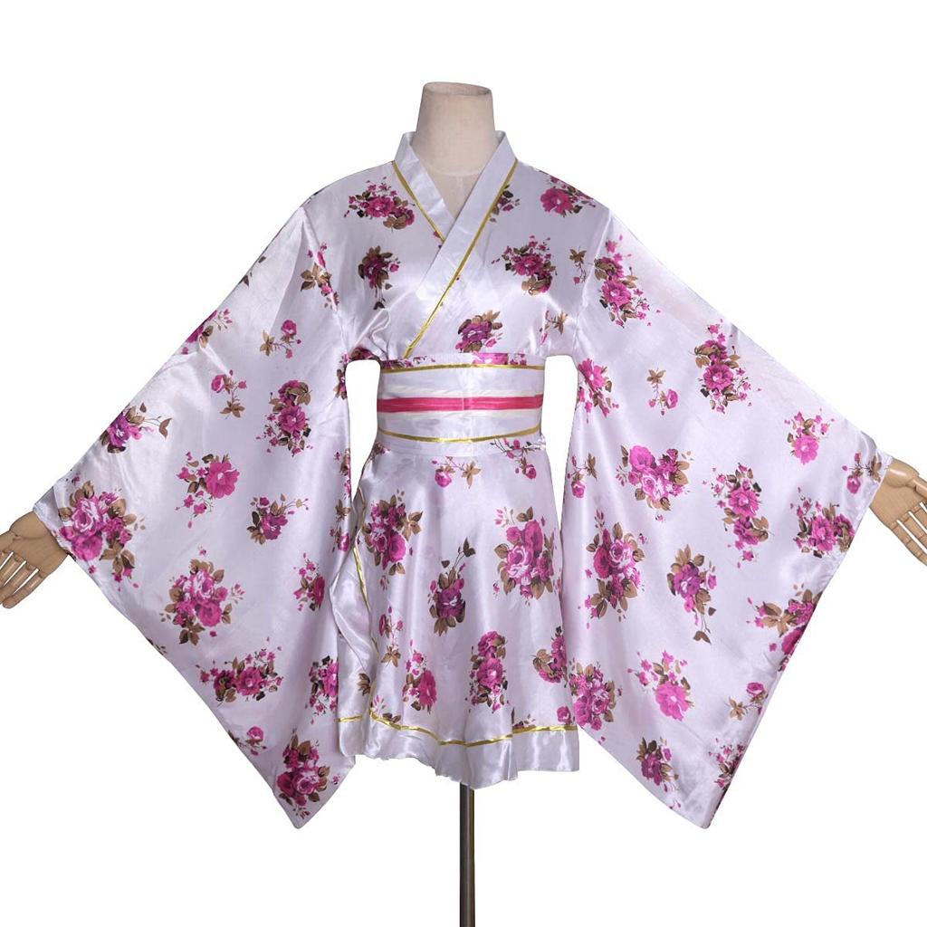 Сексуальное короткое кимоно, японское традиционное кимоно, платье-юката с принтом, цельный костюм для косплея, белый, один размер, подходит для женщин с V-образным вырезом (S09 Фиолетовый,