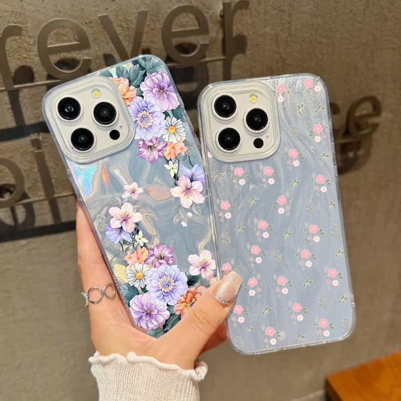 Для iPhone 16 Plus 15 Pro Max 14 Pro 13 12 11 чехол роскошный блестящий цветочный принт глянцевый ударопрочный TPU PC тонкий прозрачный чехол для телефона
