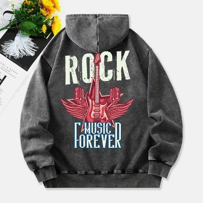 Худи женское из хлопка с принтом гитары Rock Music Forever, выстиранное, пуловер, удобное, с карманом, оверсайз