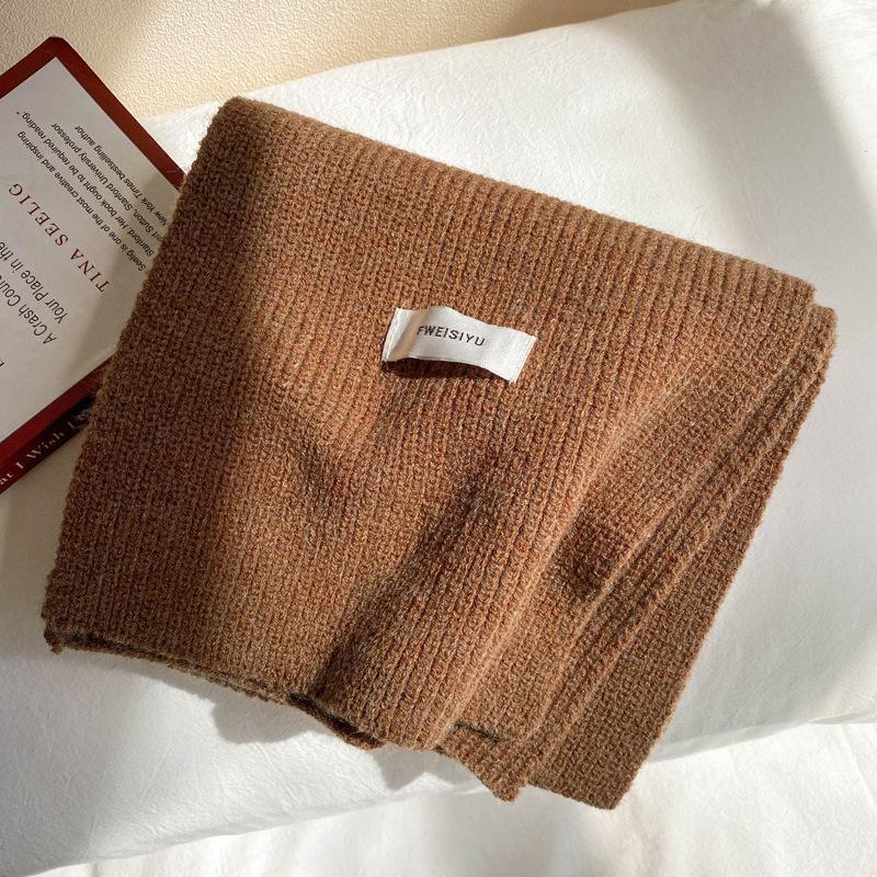 Short Japanese small scarf women's winter warm solid color wool knitted scarf student Korean version male couple versatile