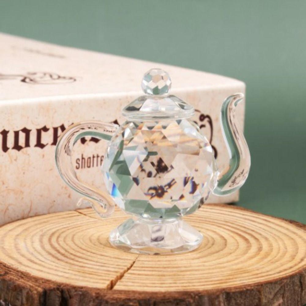 Clear Crystal Teapot Figurine Teapot shape Glass Teapot Teapot Sculpture Ornament Wedding Gift