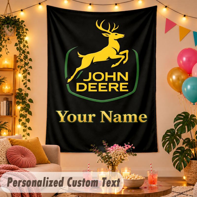 John Deere Personalized Wall Tapestry Custom Name Text Polyester Hanging Decor Home Room