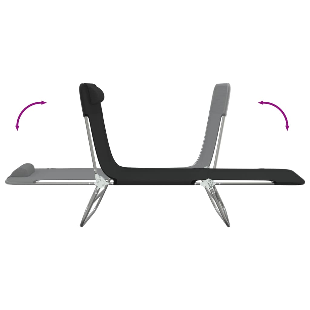 Folding Sun Lounger Set of 2 Black Textilene and Steel