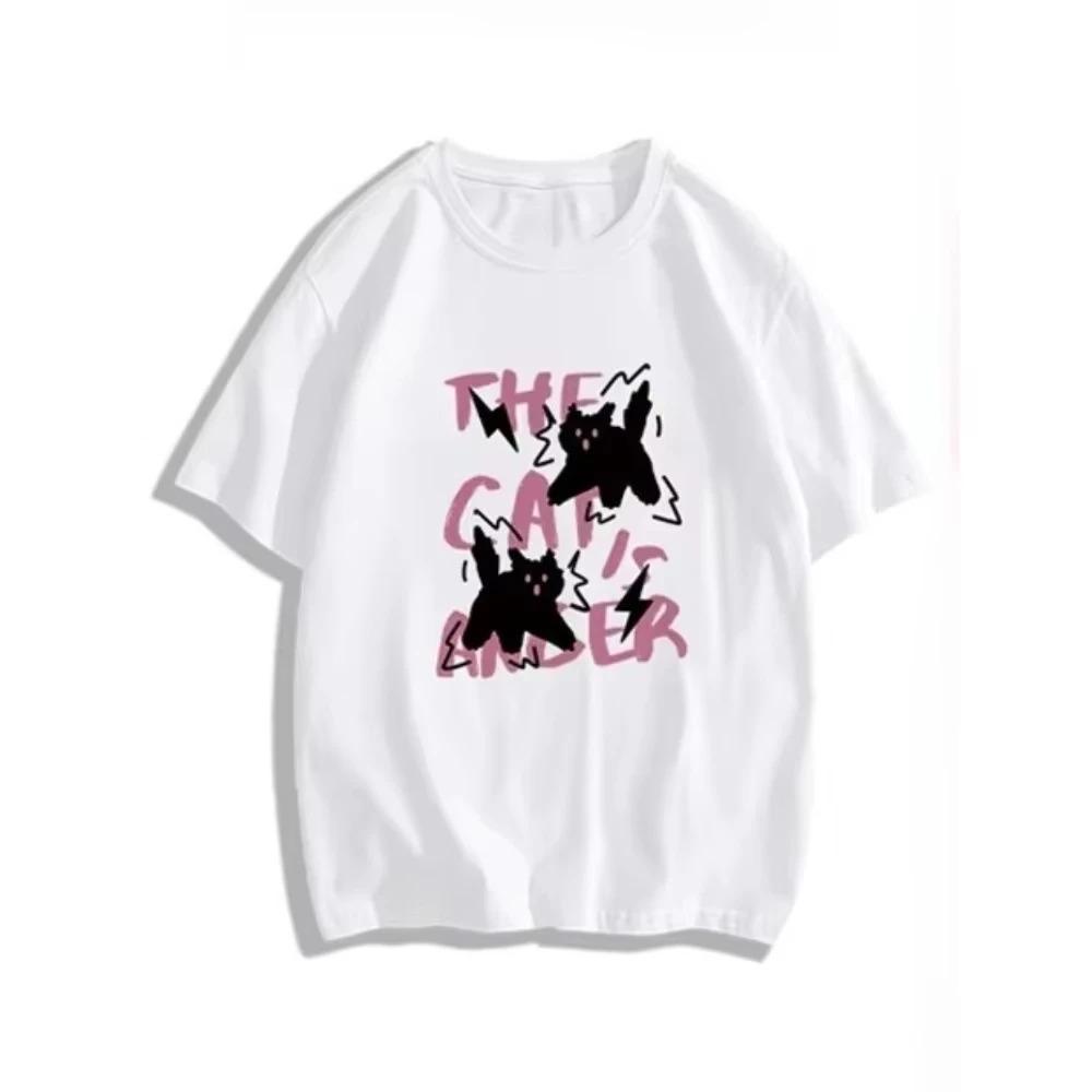 2025 Summer New Men Horror Cat Print for High Cotton Short Sleeved Casual Tops Suitable Short Sleeves Plus Size Loose Clothing