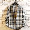 Модная рубашка с длинными рукавами в крупную клетку, мужская новая свободная повседневная рубашка в корейском стиле
